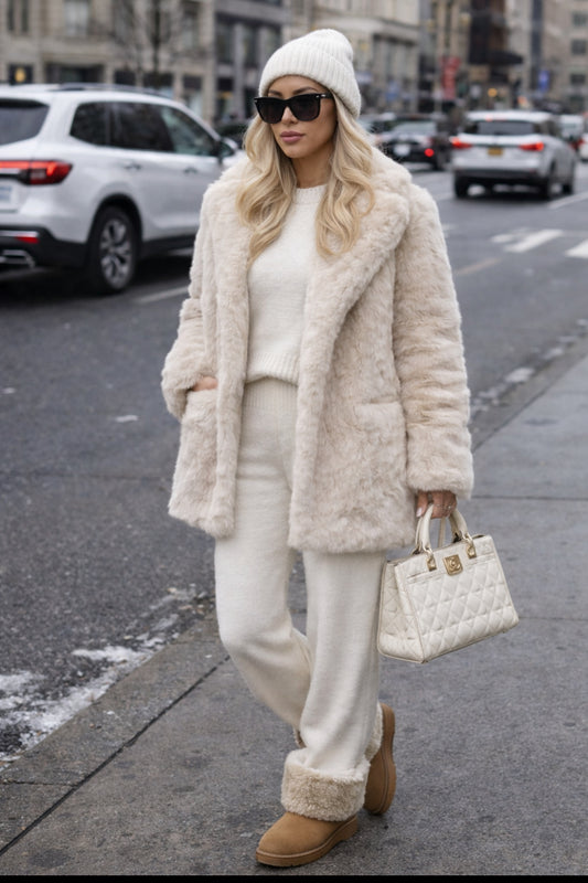 Pelliccia donna eco beige