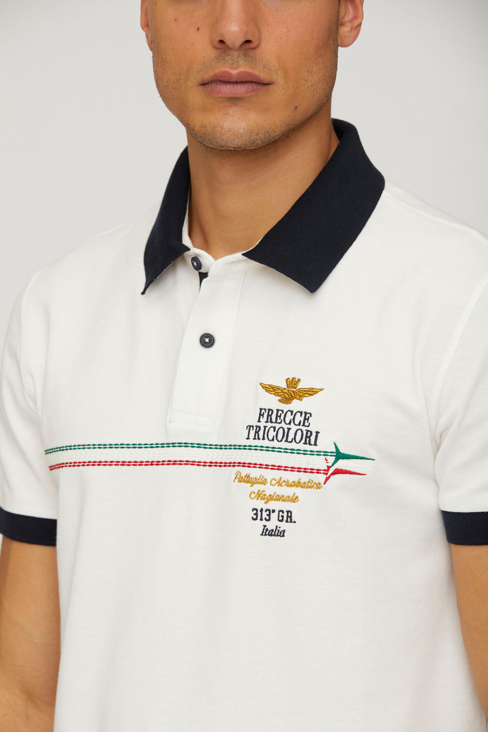 Polo uomo bianca Aeronautica Militare Frecce Tricolori cotone manica corta 