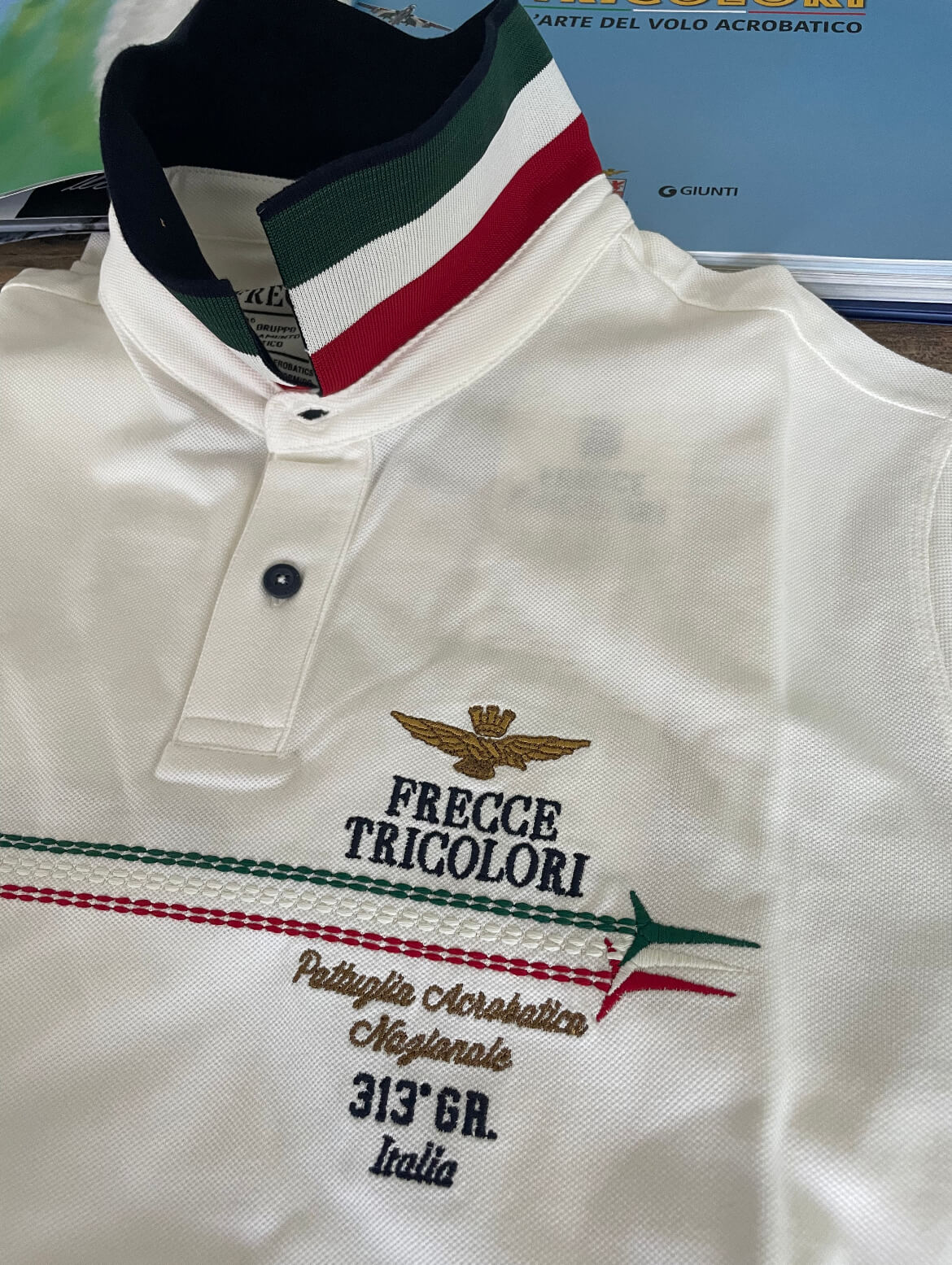 Polo uomo bianca Aeronautica Militare Frecce Tricolori manica corta in cotone 
