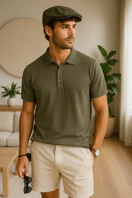 Polo uomo lino e cotone Made in Italy Cashmere Company, manica corta , leggera fresca e traspirante 