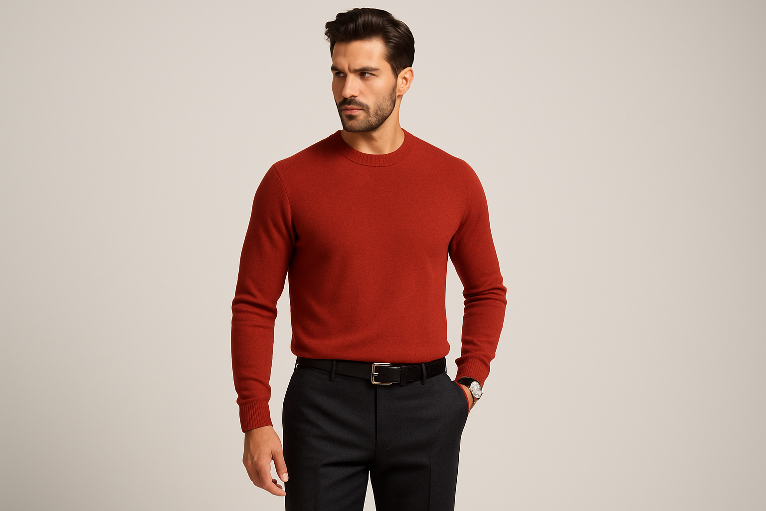 Pullover mattone Lanè - outfit chic figura intera