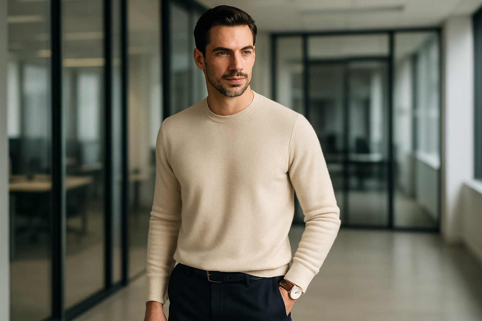 Pullover cashmere girocollo sabbia Made in Italy Lanè