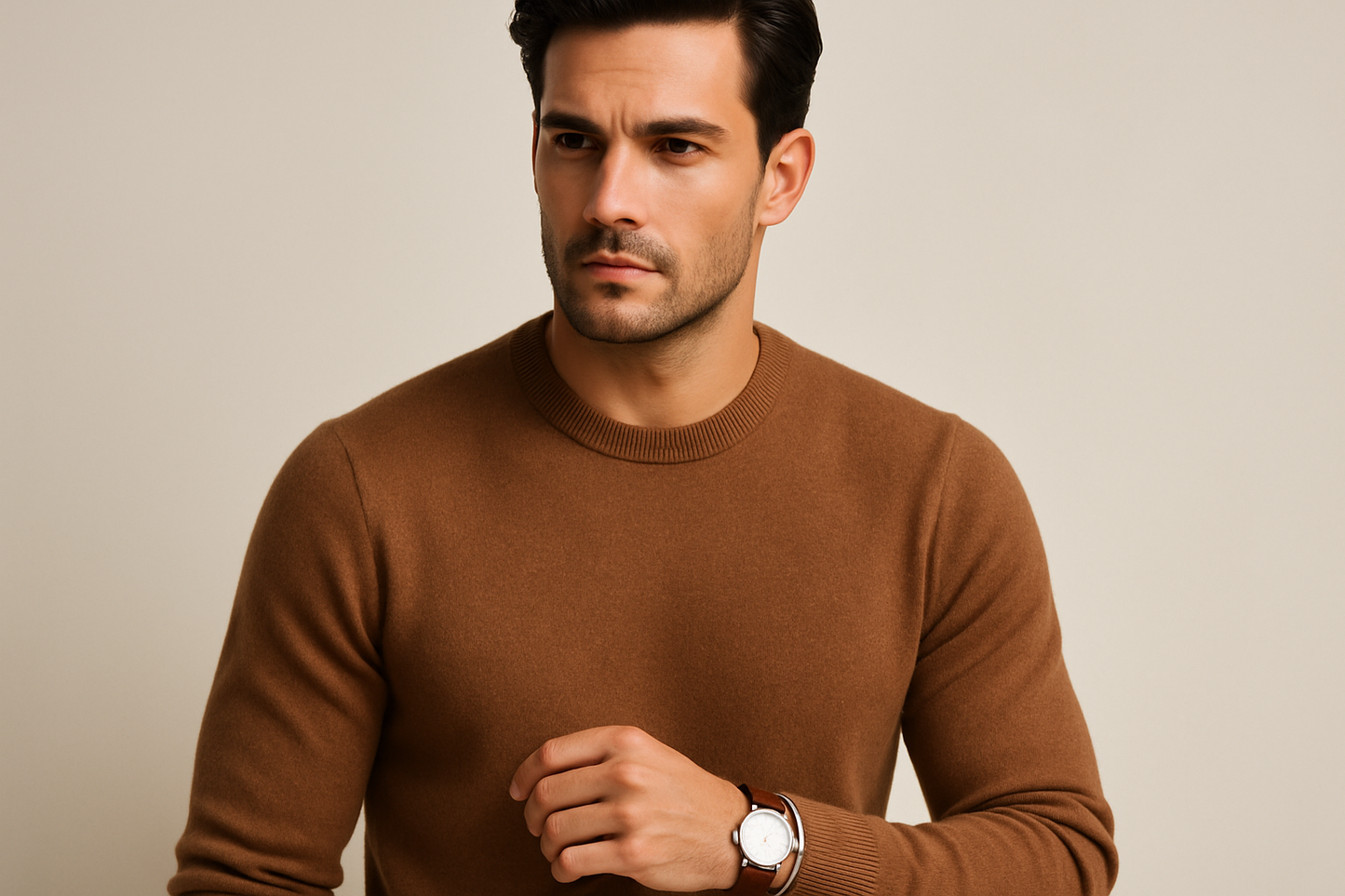 Pullover sottogiacca camel girocollo cashmere e lana Made in Italy Lanè