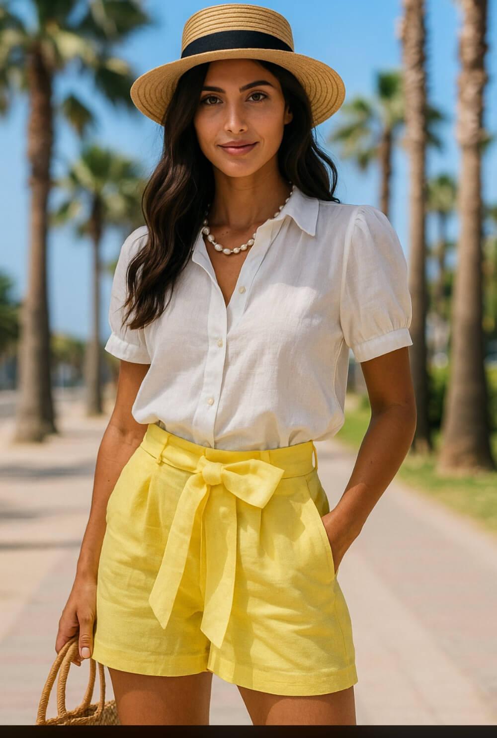 SHORTS DONNA GIALLO 100% LINO ESTIVO, FRESCO, PER LE CALDE SERE D'ESTATE MADE IN ITALY CASHMERE COMPANY