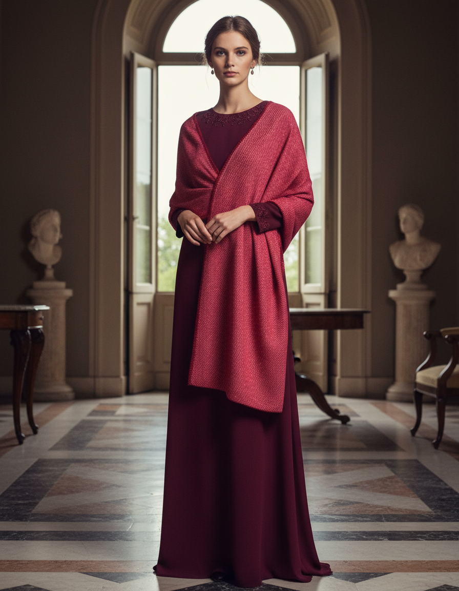 Scialle Stola donna  Sciarpa grande rossa  in lana rasata