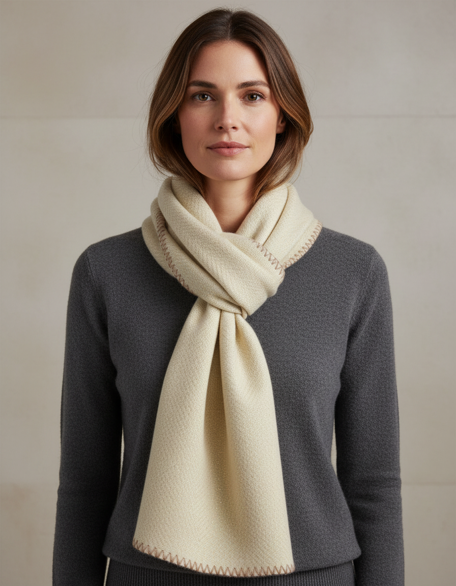 Sciarpa grande Scialle donna  panna stola in lana rasata