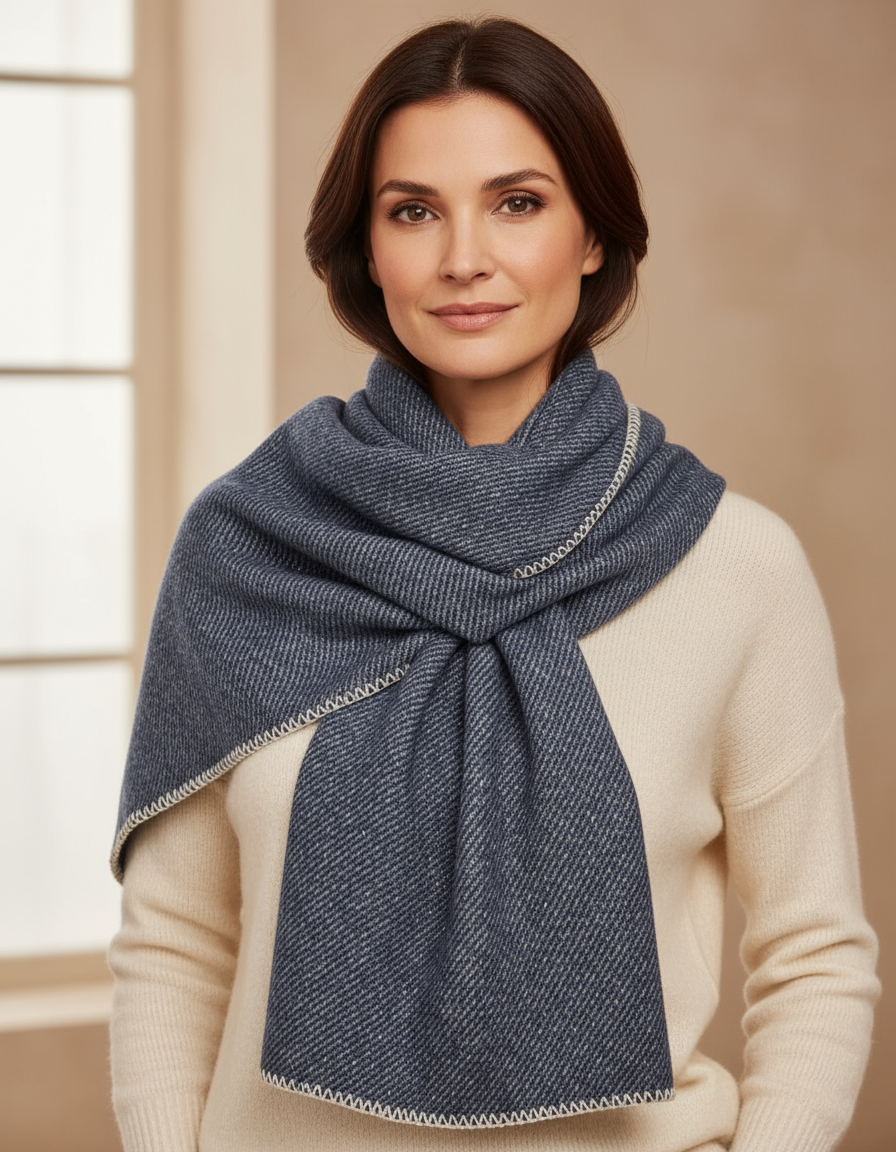 Sciarpa grande Stola donna blu scialle in lana rasata