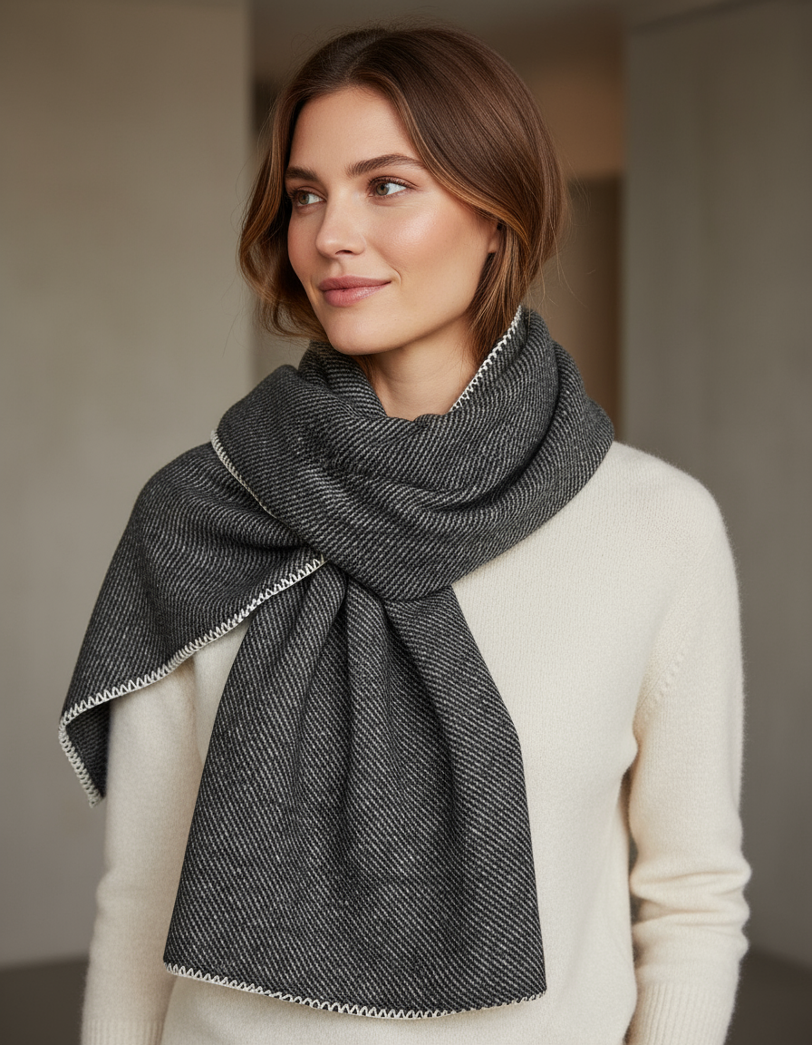 Sciarpa grande Stola donna nero scialle in lana rasata