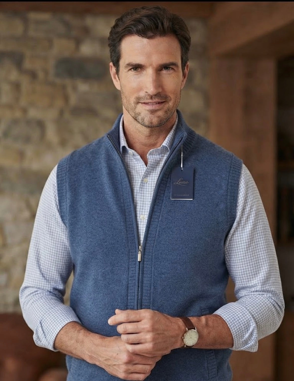 Smanicato uomo  Cashmere e lana Made in Italy Lanè blu Con cerniera 