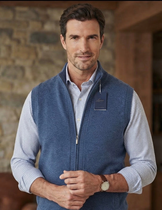 Smanicato uomo  Cashmere e lana Made in Italy Lanè blu Con cerniera 