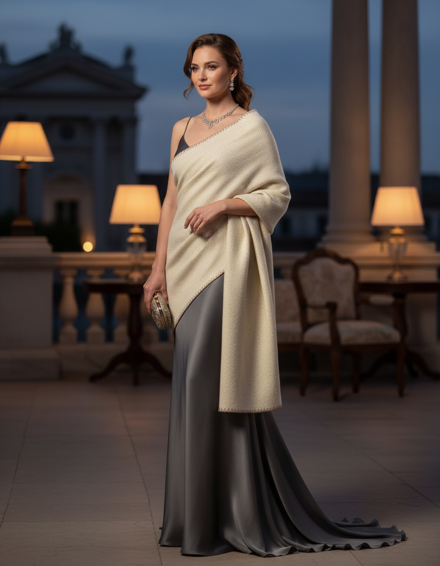 Stola Sciarpa grande Scialle donna  panna in lana rasata