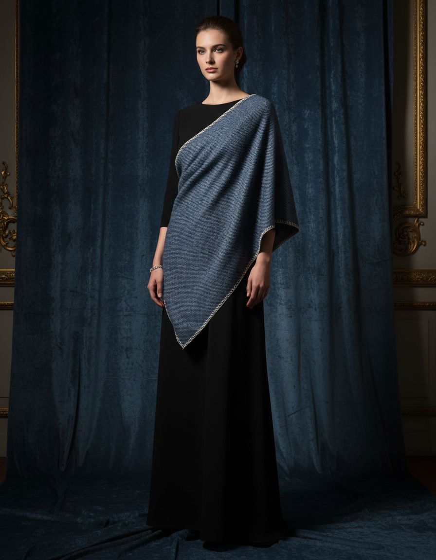 Stola donna Sciarpa grande blu scialle in lana rasata donna 