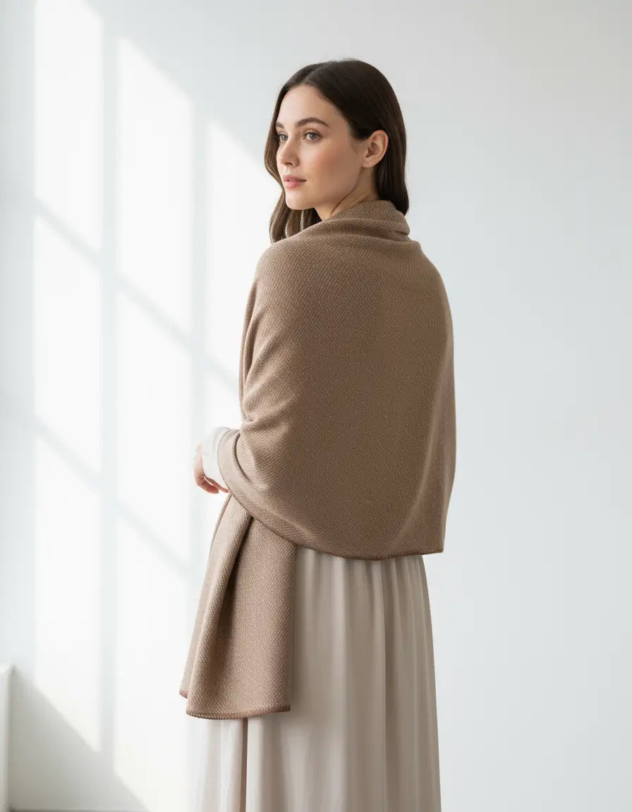 Stola donna marrone Sciarpa grande scialle in lana rasata donna 