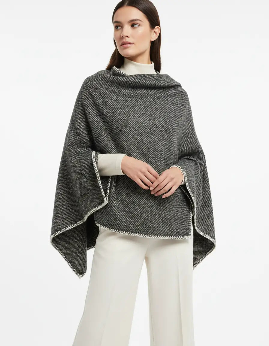 Stola donna nero sciarpa grande scialle in lana rasata