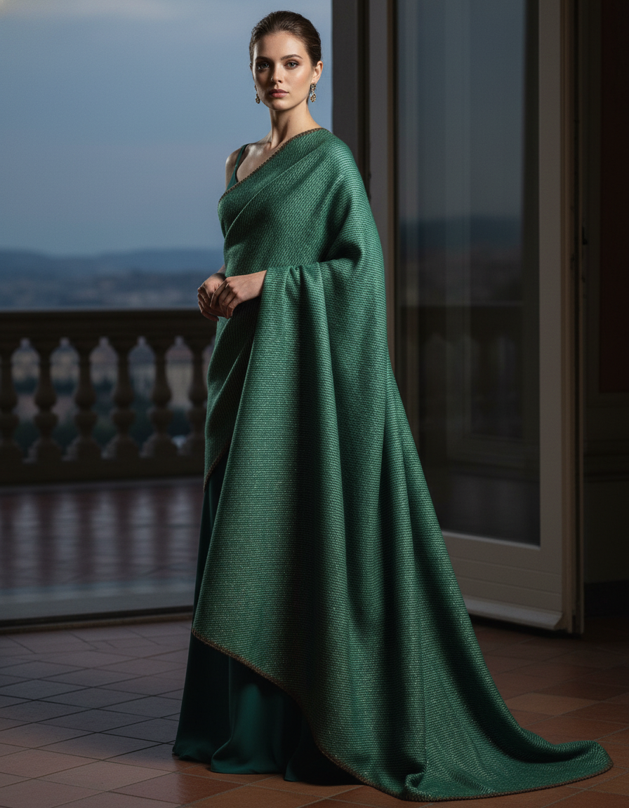 Stola donna verde Sciarpa grande scialle in lana rasata donna 