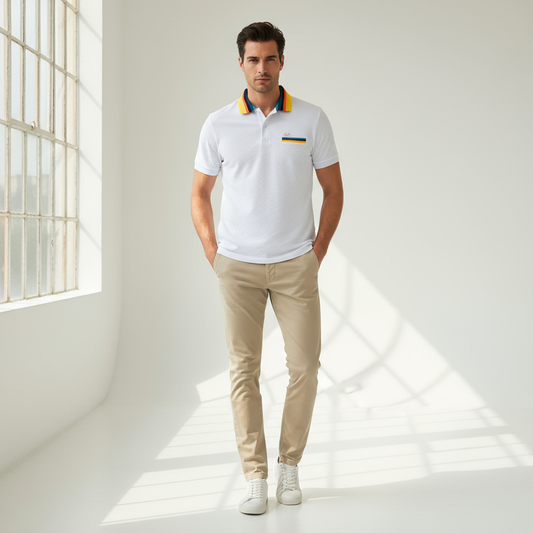 Sun 68 polo uomo bianco inserti fluo-posa-intera