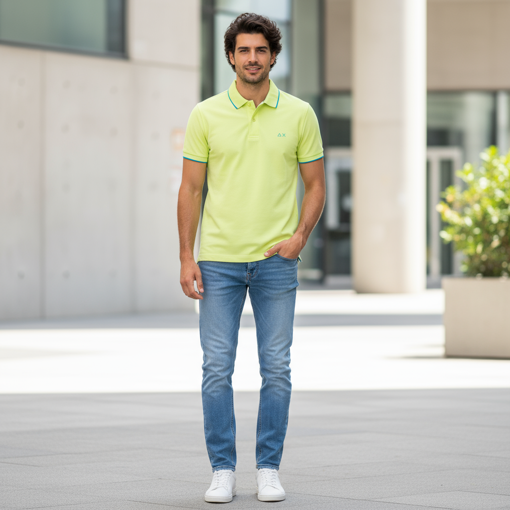 Sun 68 polo uomo giallo lime manica corta posa-intera