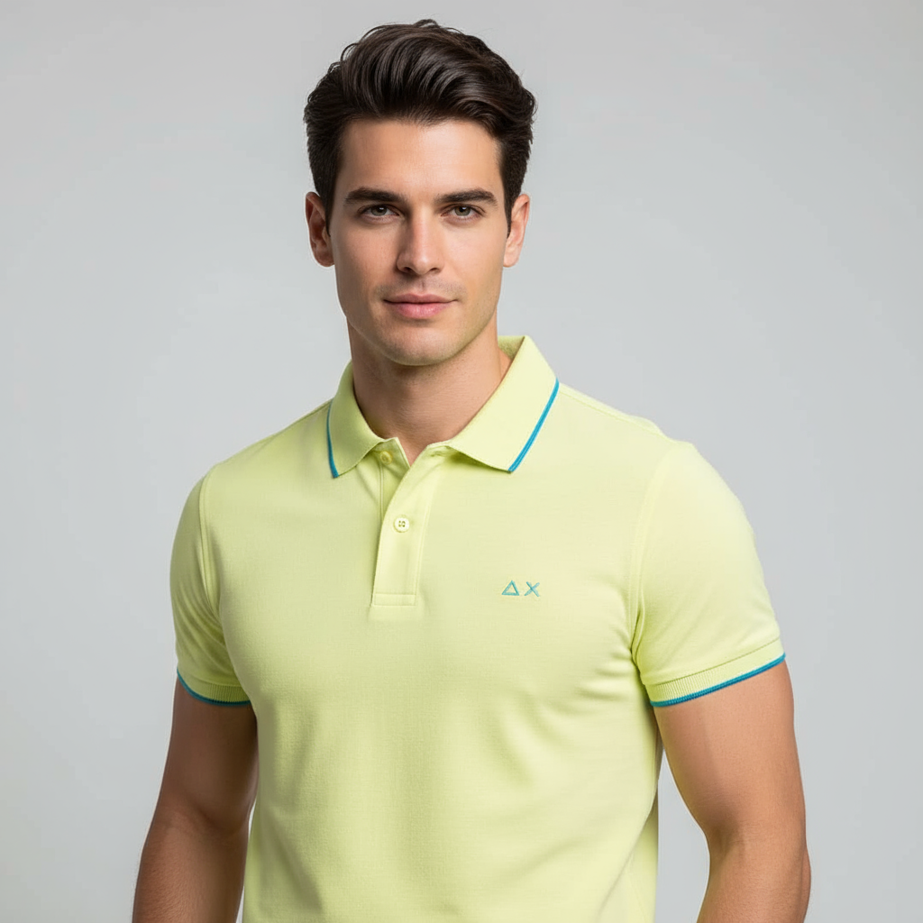 Sun 68 polo uomo giallo lime manica corta primo-piano