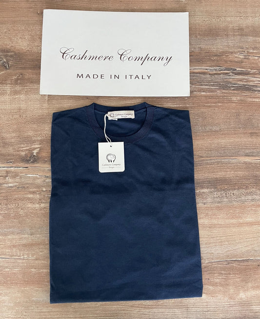 T-shirt Uomo blu Lino e cotone  Cashmere Company maglia mezza manica Made in Italy, girocollo