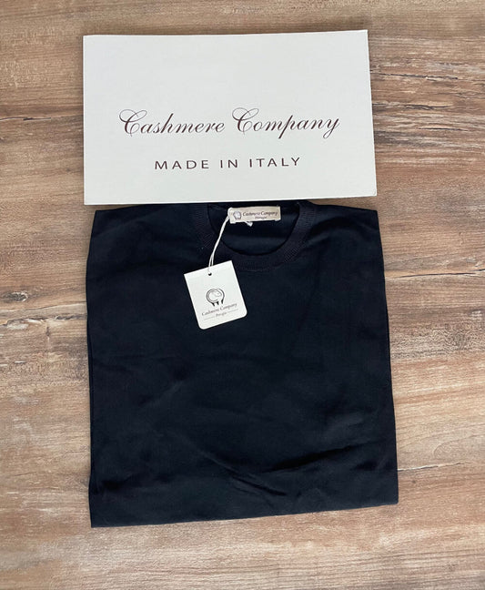 T-shirt Uomo nero Lino e cotone  Cashmere Company maglia mezza manica Made in Italy, girocollo, fresca e leggera 