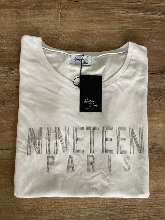 T-shirt donna bianco cotone girocollo manica corta, scritta  con brillantini 