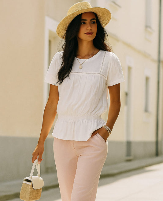 T-shirt donna bianco cotone manica corta