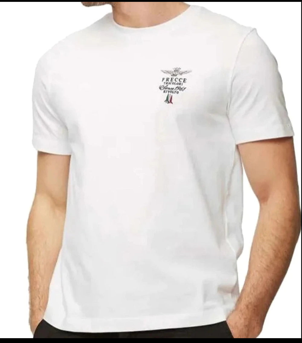 T-shirt uomo bianca Aeronautica Militare Frecce Tricolori, girocollo manica corta