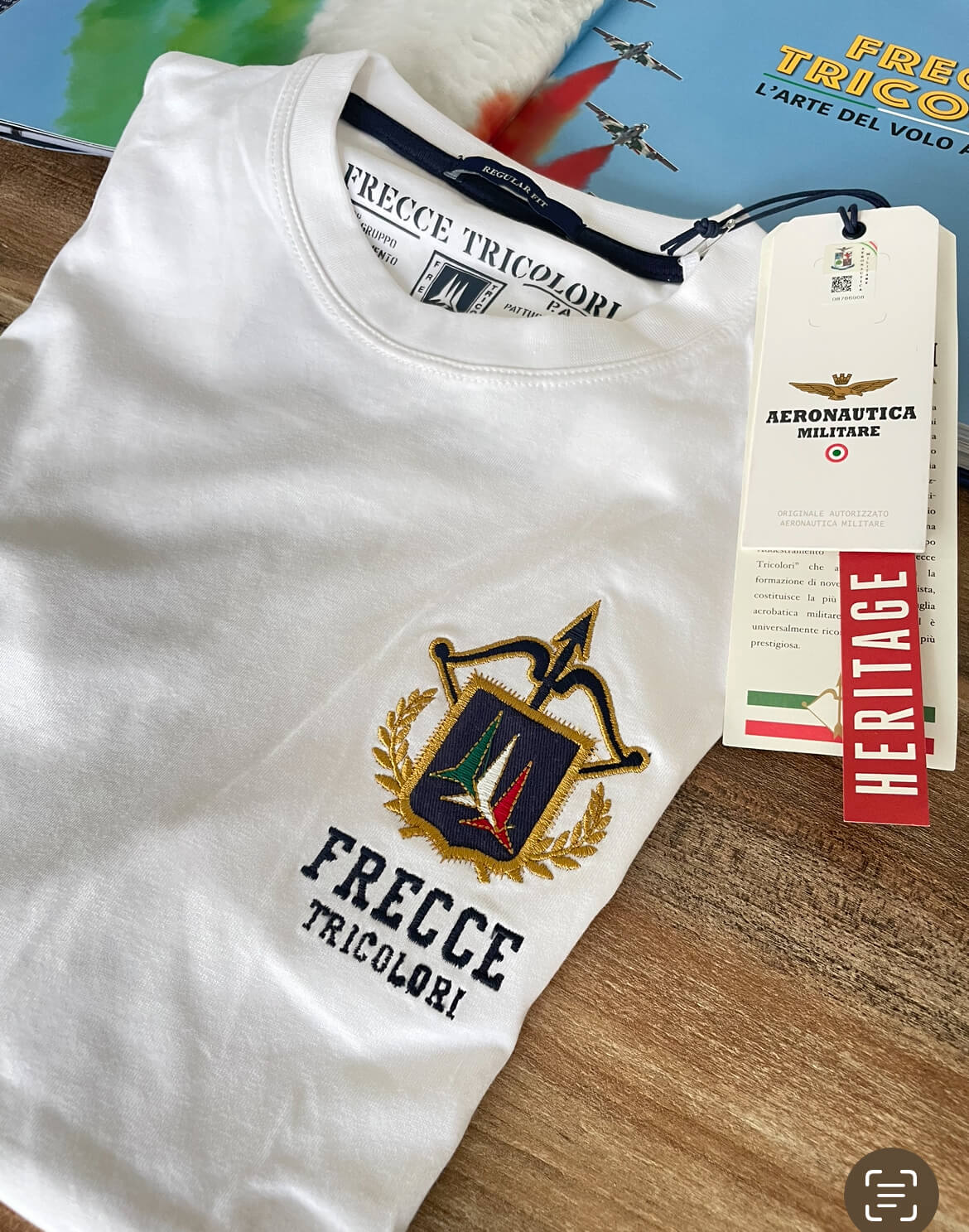 T-shirt uomo bianco aeronautica militare frecce tricolori manica corta, girocollo, cotone