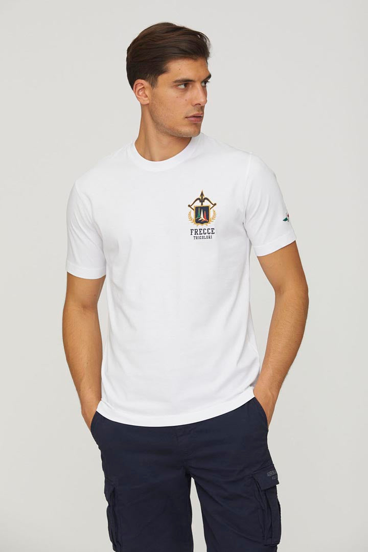T-shirt uomo bianco aeronautica militare frecce tricolori manica corta cotone , fresca leggera estiva