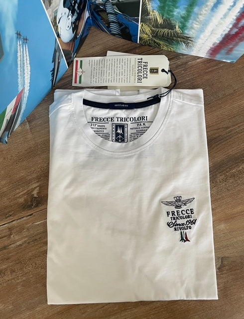 T-shirt uomo bianco girocollo cotone manica corta Aeronautica Militare Frecce Tricolori