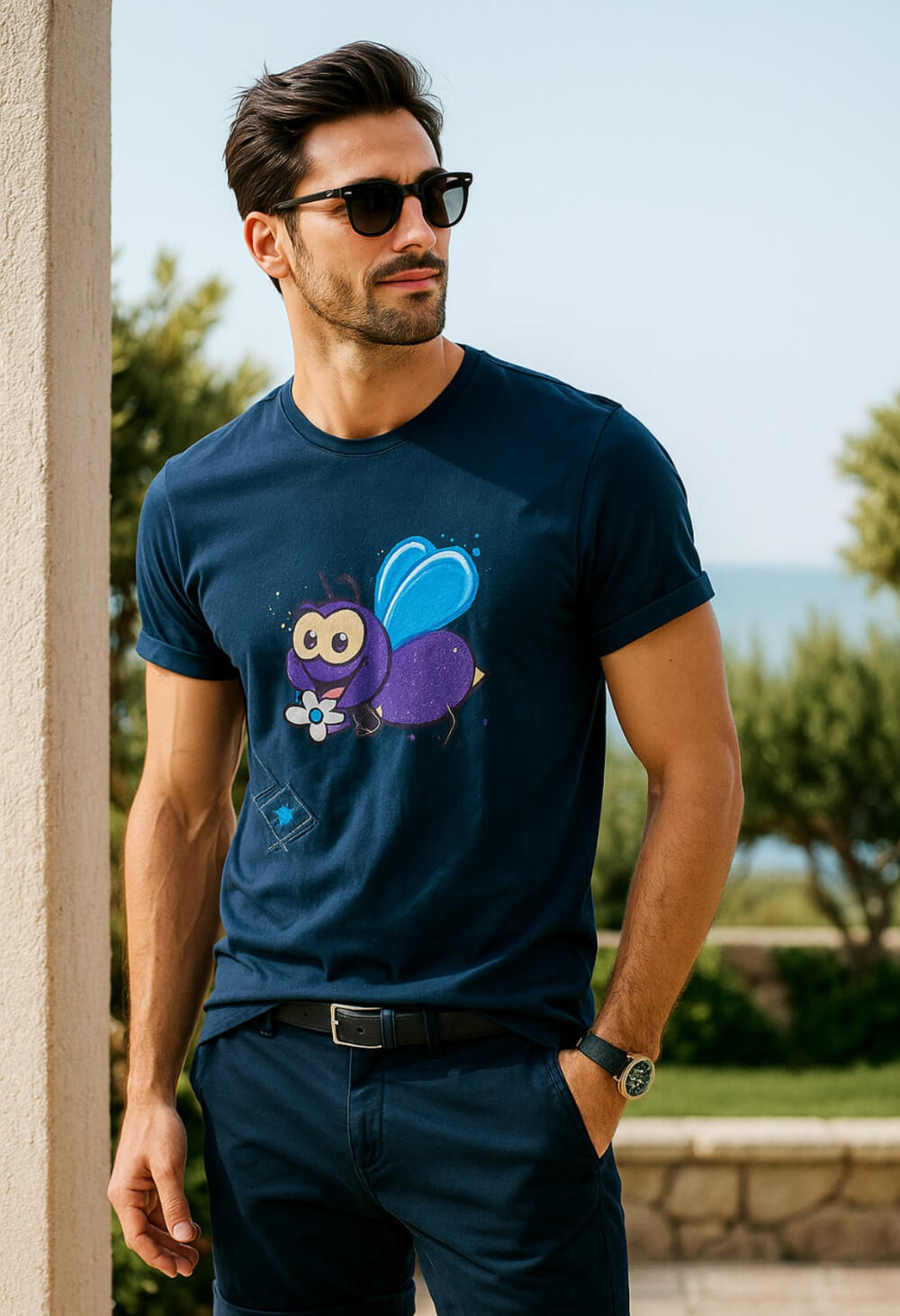 T-shirt uomo blu Polita cotone manica corta