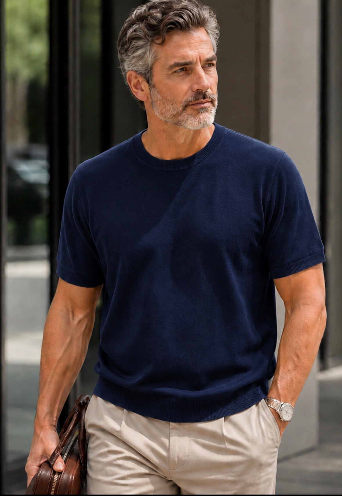 T-shirt uomo blu Lino e cotone  Made in Italy Cashmere Company 