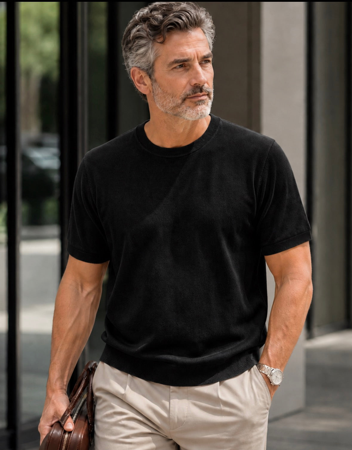 T-shirt uomo nero  Lino e cotone Made in Italy Cashmere Company 