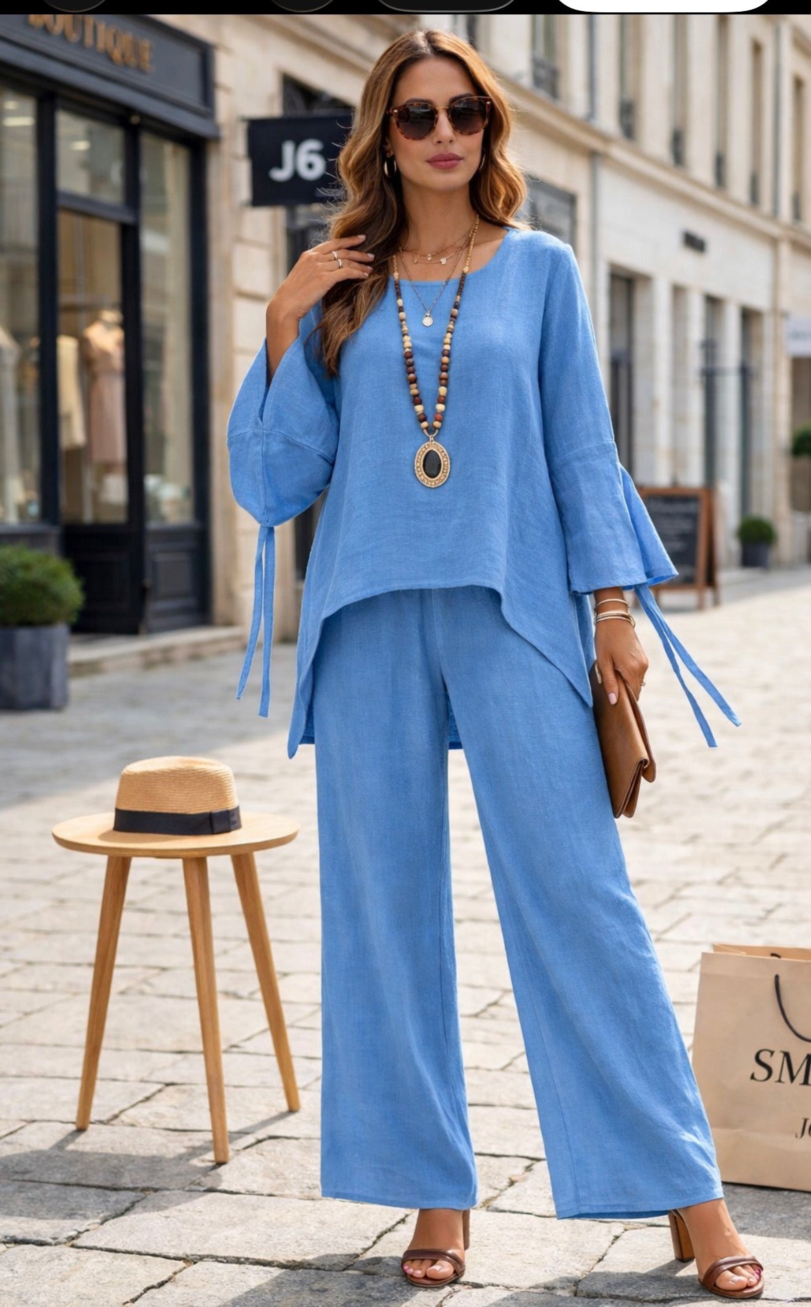 Tuta donna completo estivo maglia e pantalone a palazzo lino e viscosa elegante e leggera