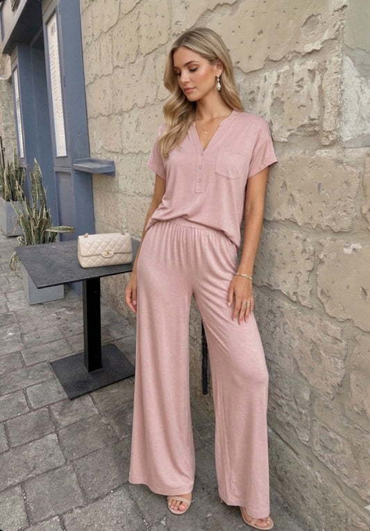 Tuta Donna Completo Maglia Pantaloni Palazzo