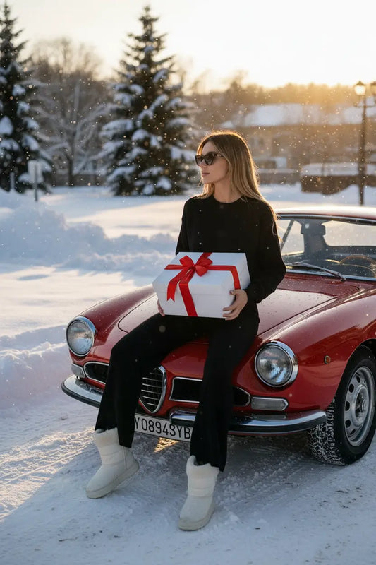 Tuta donna in lana rasata, completo maglia girocollo e pantaloni a palazzo nero