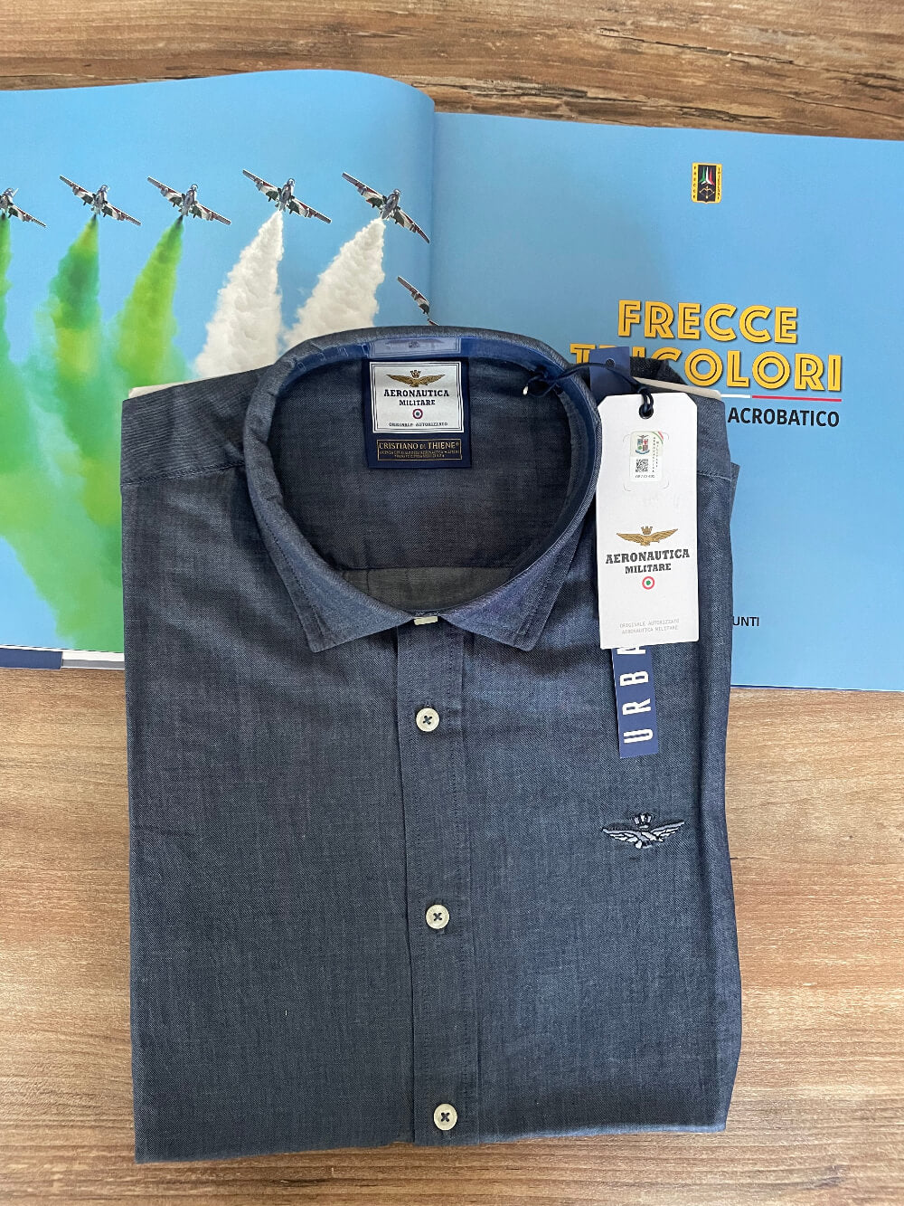 aeronautica militare camicia uomo blu jeans  , cotone chambray  manica lunga 