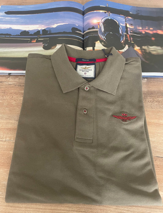 aeronautica militare polo uomo verde militare manica corta, cotone 