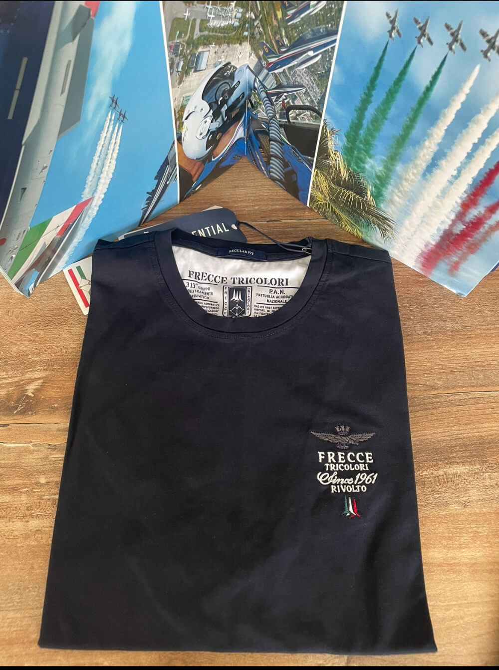 aeronautica militare t-shirt uomo blu frecce tricolori manica lunga, cotone 