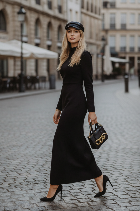 Borsa con vestito lungo nero - Posa 2