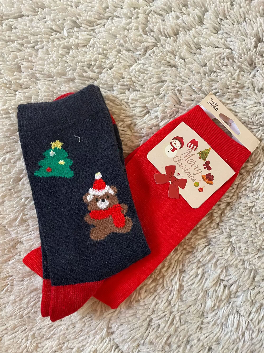 calzino natalizi blu e rosso