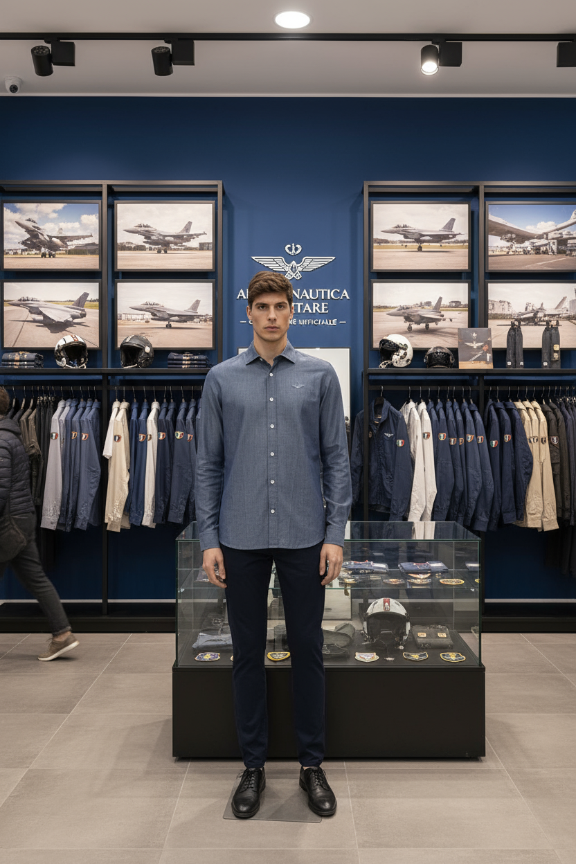 Camicia Chambray esposta in negozio Aeronautica Militare