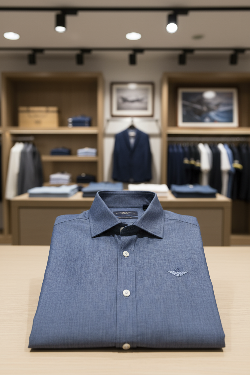 Camicia Chambray piegata sul bancone