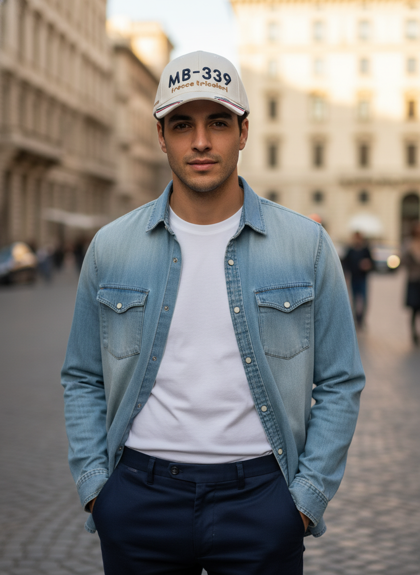 Cappellino MB-339 beige modello vista frontale