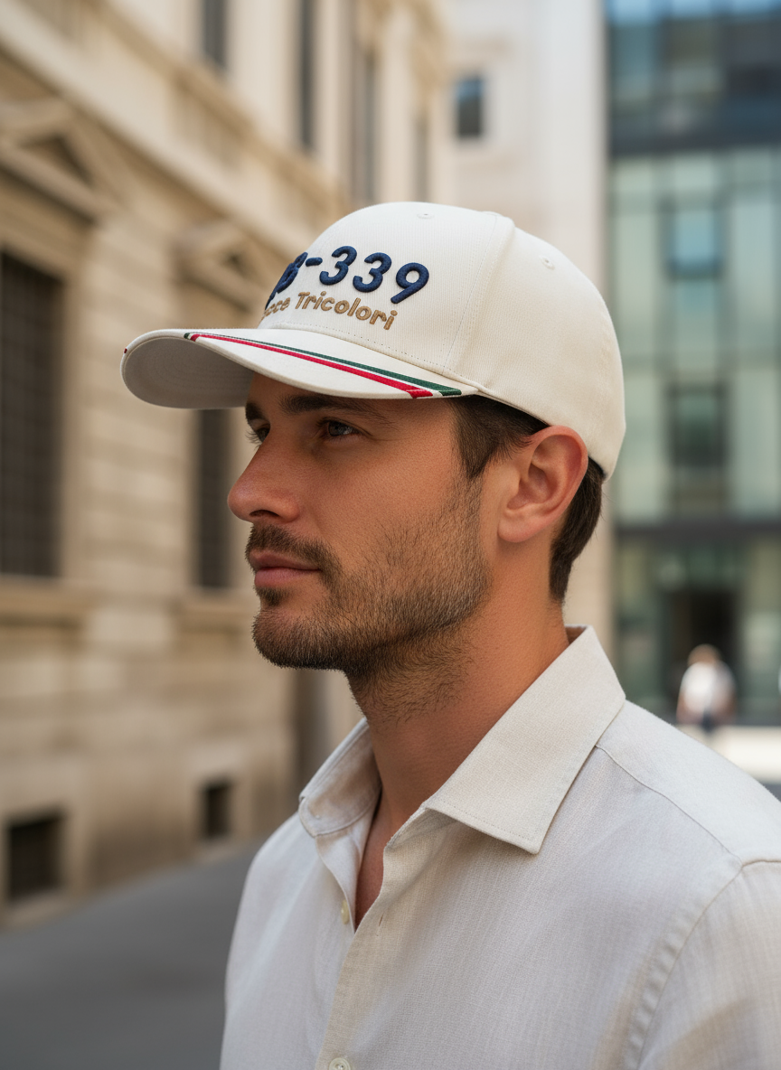 Cappellino MB-339 beige modello vista laterale