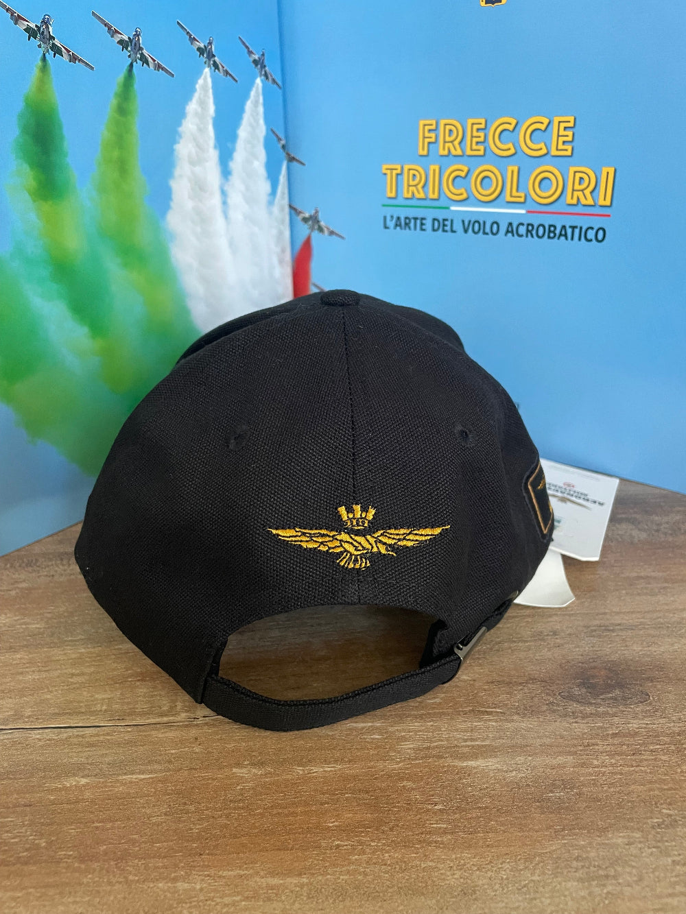 cappellino uomo aeronautica militare frecce tricolori nero retro aquila , in cotone estivo, con visiera regolabile