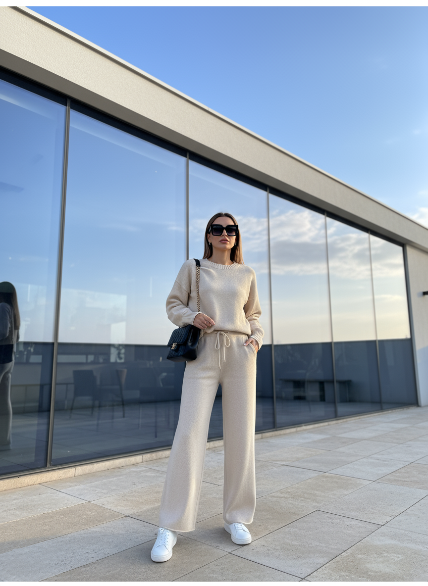 Completo in maglia beige chiaro