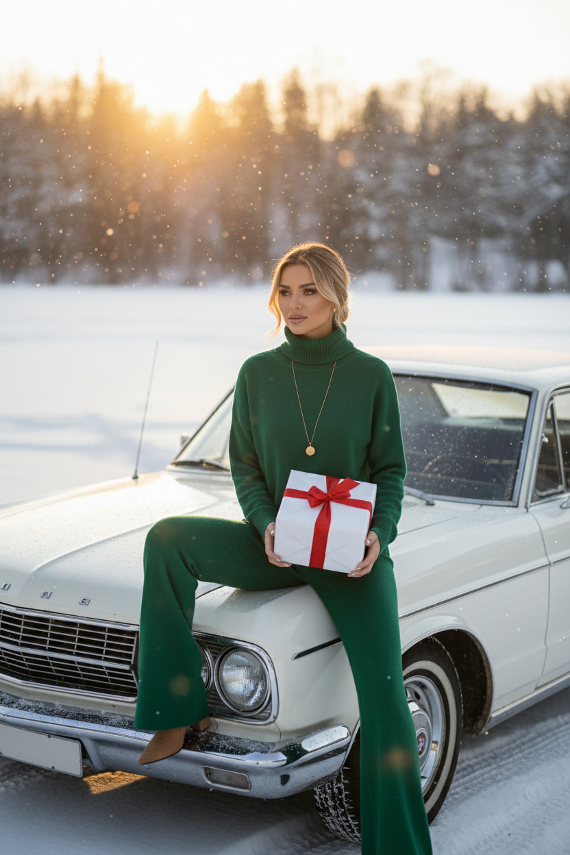 Completo verde auto bianca