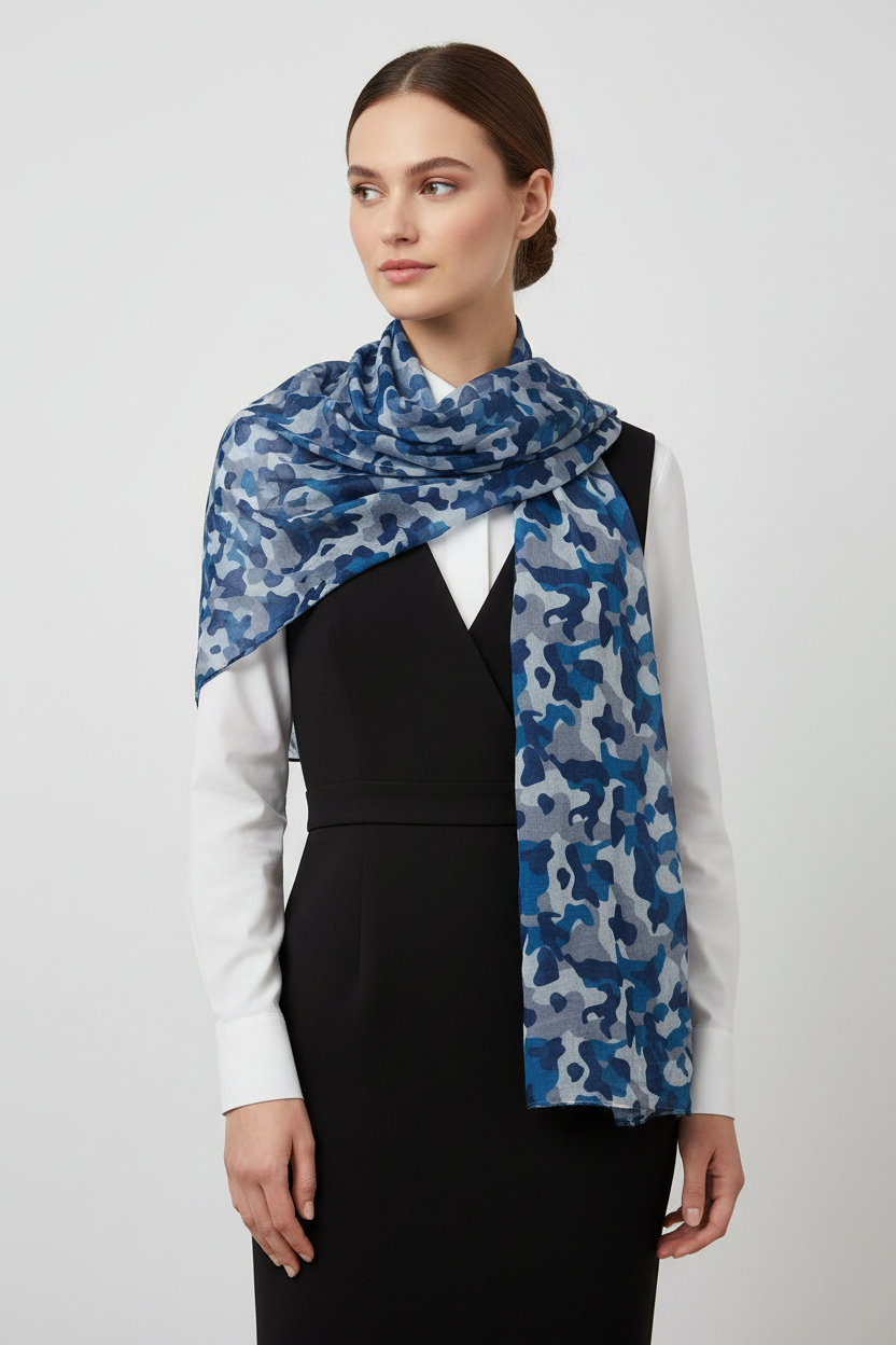 Donna con sciarpa camouflage sulle spalle