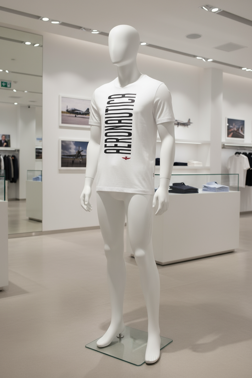 Esposizione nel negozio Aeronautica Militare con interni bianchi